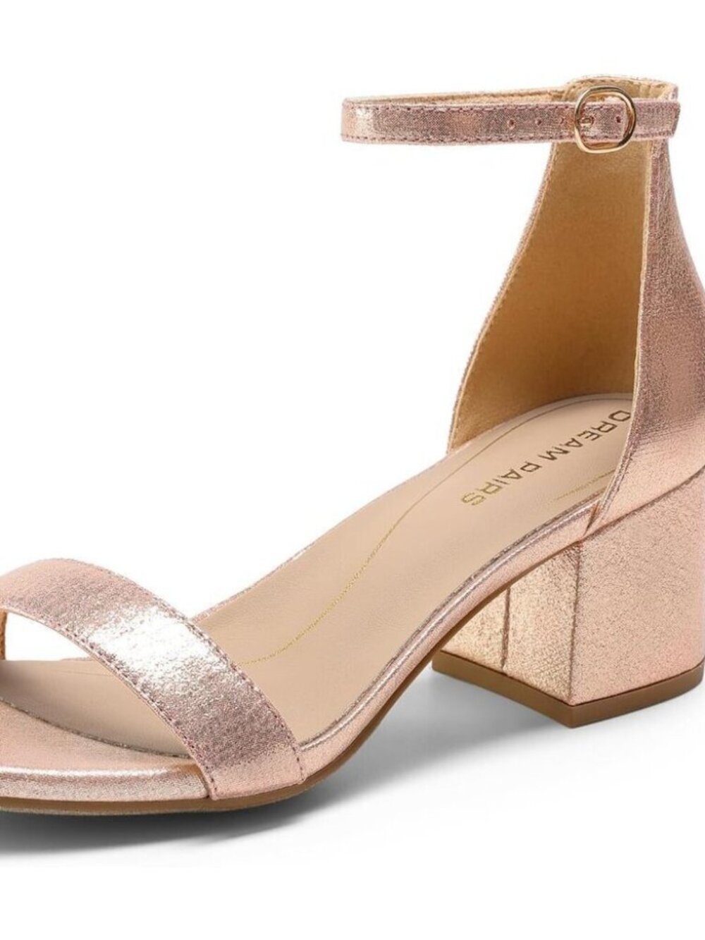 Dream Pairs Women's Champagne Chunky Block Heel Ankle Strap Sandals Shoes